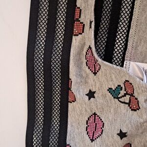 Xhilaration Cotton Cherry Lip Print Thong Panty, Gray, Size S 3/5